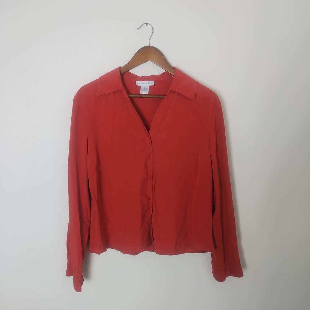 Anna and Frank Vintage 100% Silk Long Sleeve Button Up Women's Large Minimalist